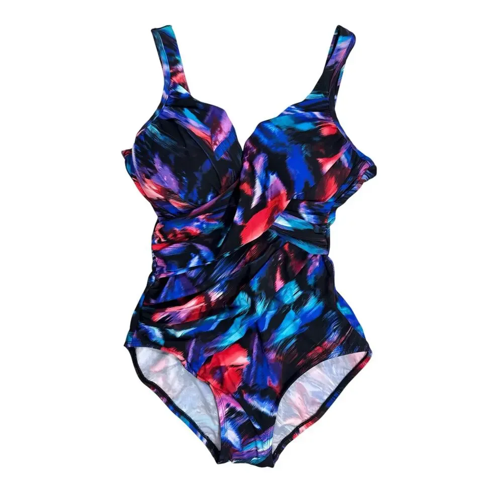 Miraclesuit Fuego Flora Revele Printed Underwire One-Piece Swimsuit US 12 NWOT